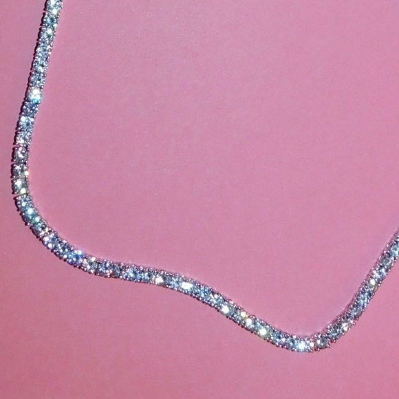 18” Princess Tennis Necklace – 18K White Gold Plated 3MM Cubic Zirconia Crystals - Picture 4 of 5